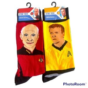 New Star Trek Captain Kirk and Captain Picard men’s dress socks- Set of 2